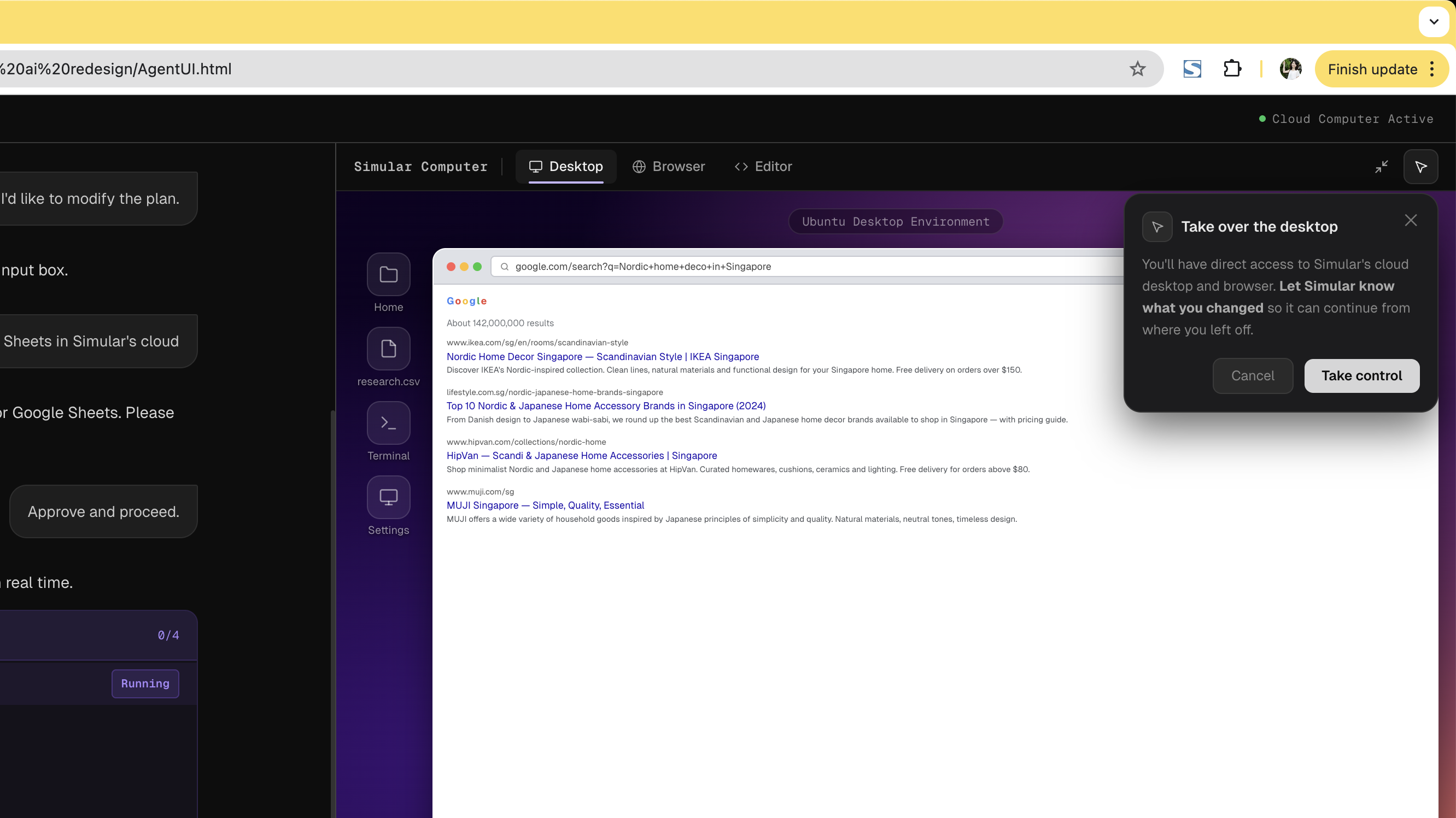 Take Over the Desktop dialog