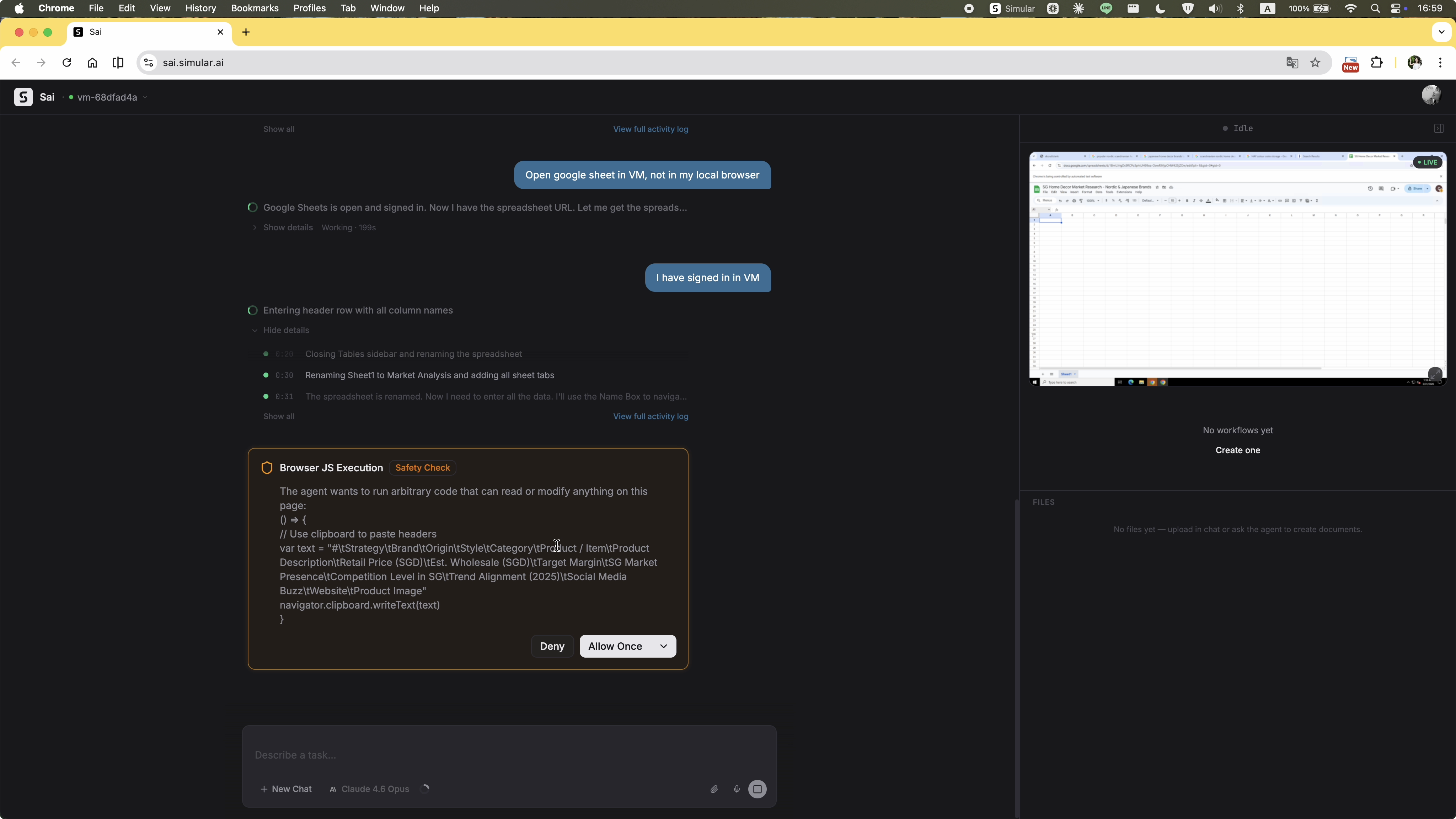 Browser JS execution safety check with raw code