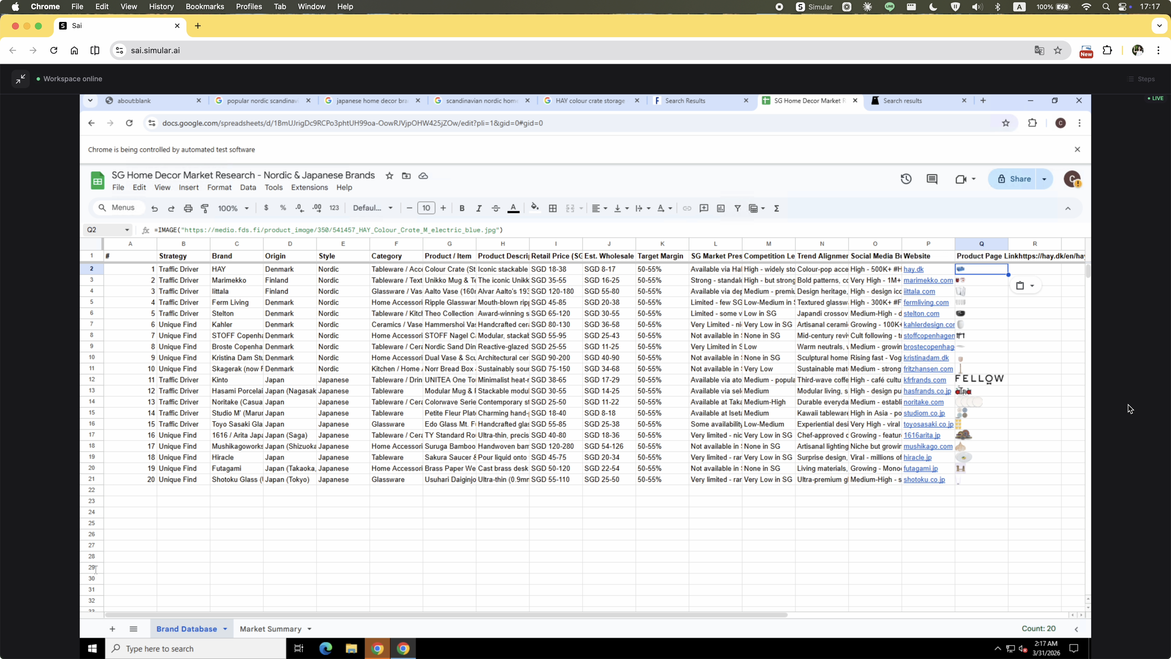Final Google Sheet output